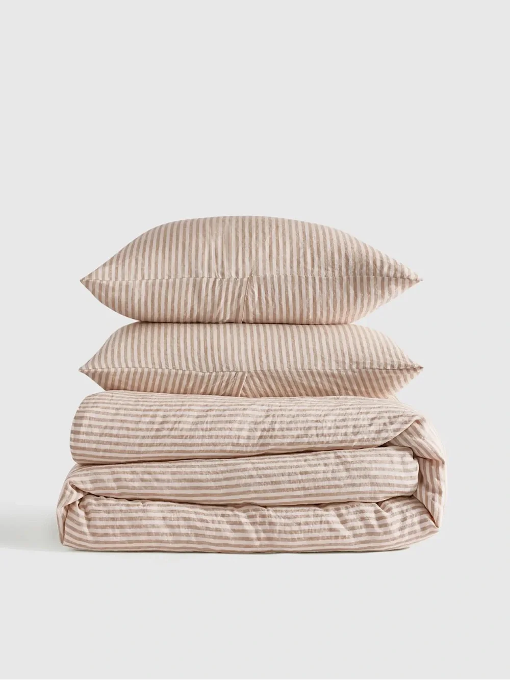 New Quince European Linen Duvet Cover Set Full/Queen - Latte/White MSRP $204